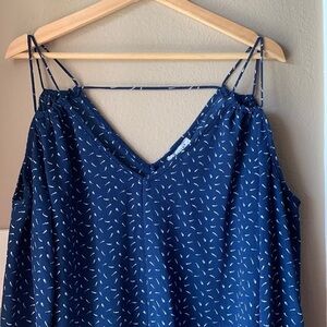 CRESCENT Blue Cold Shoulder Balloon Sleeve Blouse